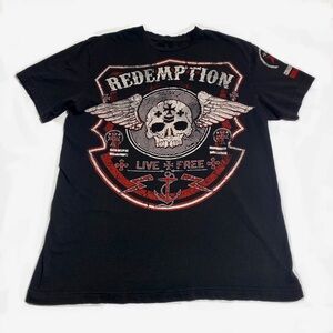 RAW STATE REDEMPTION Y2K Grunge Goth Skull Graphic T-Shirt Size M